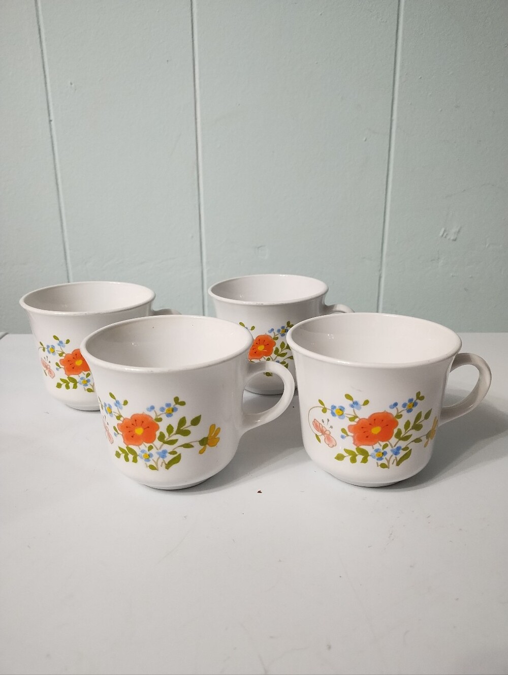Vintage Corning ware Wildflower Pattern Ceramic Mugs- Set of 4